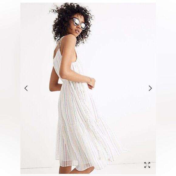 Apiece Apart Daphne Midi Dress Lurex Metallic White Fez Stripe Size 6 - Picture 2 of 13